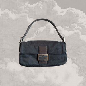 FENDI Baguette Black Cashmere Shoulder Bag Y2K Handbag Crossbody